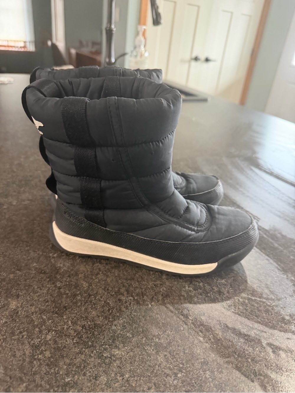 Sorel Kids Black Snow Boots with White Trim